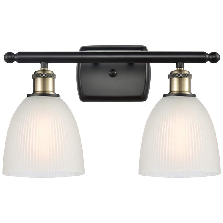 Image 1 Castile 16" Wide 2 Light Black Brass Bath Vanity Light w/ White Shade