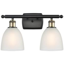 Castile 16" Wide 2 Light Black Brass Bath Vanity Light w/ White Shade
