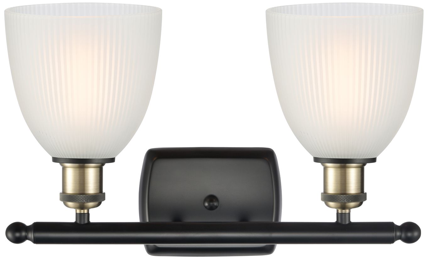 Image 2 Castile 16" Wide 2 Light Black Brass Bath Vanity Light w/ White Shade more views