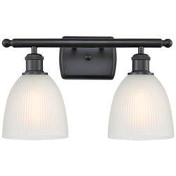 Castile 16" Wide 2 Light Matte Black Bath Vanity Light w/ White Shade
