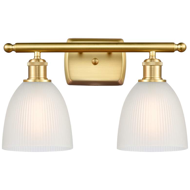 Image 1 Castile 16" Wide 2 Light Satin Gold Bath Vanity Light w/ White Shade