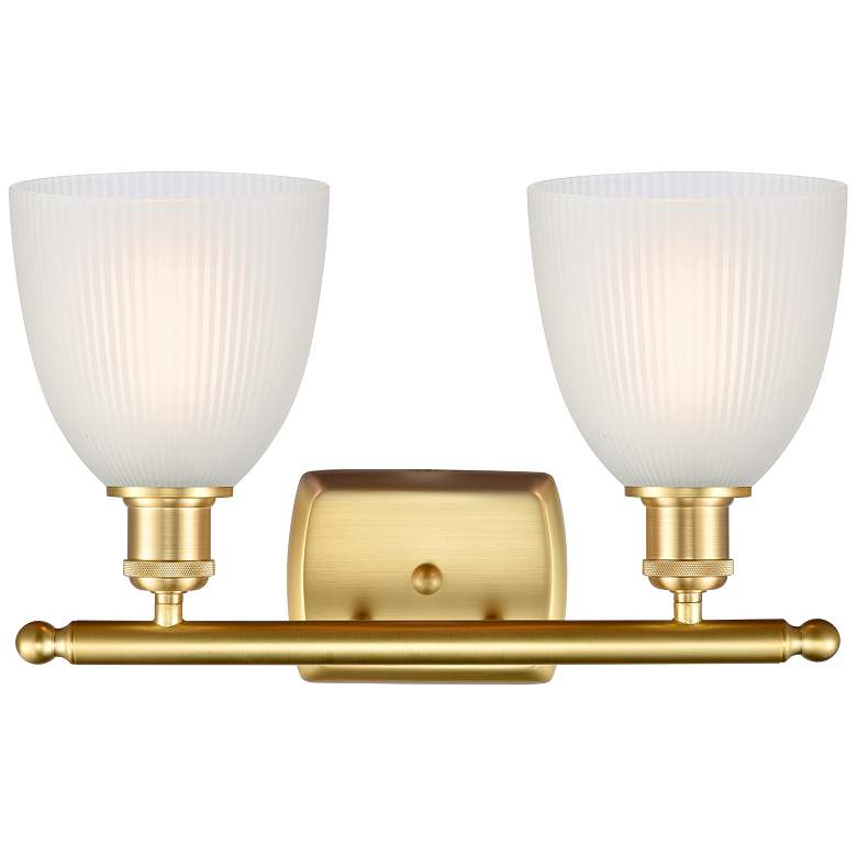 Image 2 Castile 16" Wide 2 Light Satin Gold Bath Vanity Light w/ White Shade more views