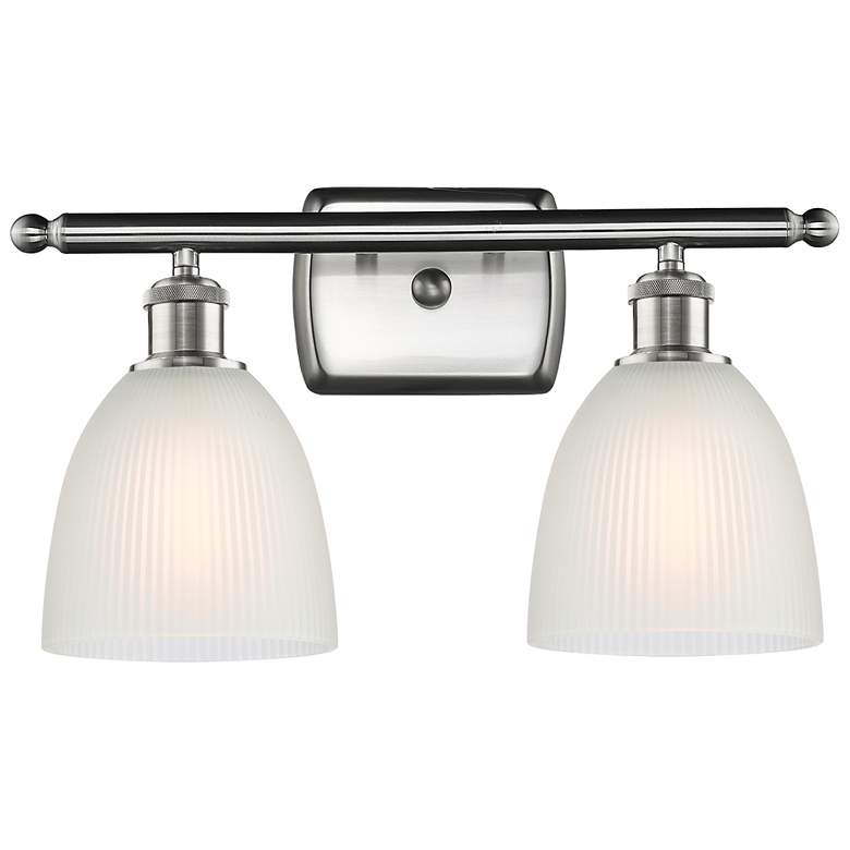 Image 1 Castile 16 inchW 2 Light Brushed Satin Nickel Bath Vanity Light w/ White S