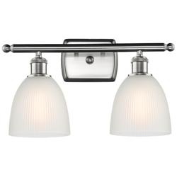 Castile 16"W 2 Light Brushed Satin Nickel Bath Vanity Light w/ White S