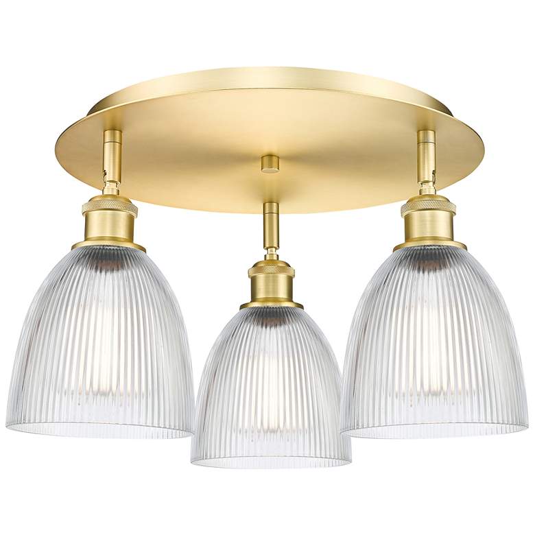 Image 1 Castile 17.75" Wide 3 Light Satin Gold Flush Mount With Clear Glass Sh