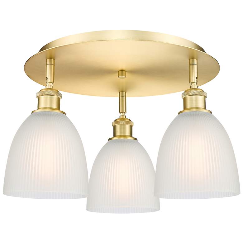 Image 1 Castile 17.75" Wide 3 Light Satin Gold Flush Mount With White Glass Sh
