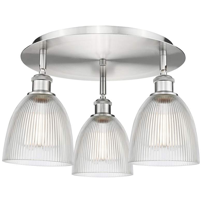 Image 1 Castile 17.75" Wide 3 Light Satin Nickel Flush Mount With Clear Glass