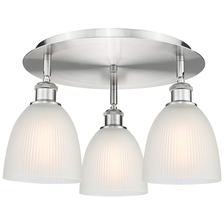 Image 1 Castile 17.75" Wide 3 Light Satin Nickel Flush Mount With White Glass