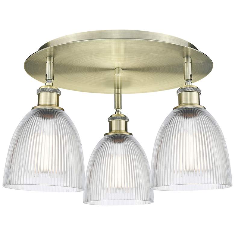 Image 1 Castile 17.75 inchW 3 Light Antique Brass Flush Mount With Clear Glass Sha