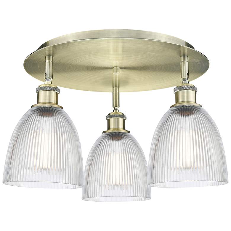 Image 1 Castile 17.75"W 3 Light Antique Brass Flush Mount With Clear Glass Sha