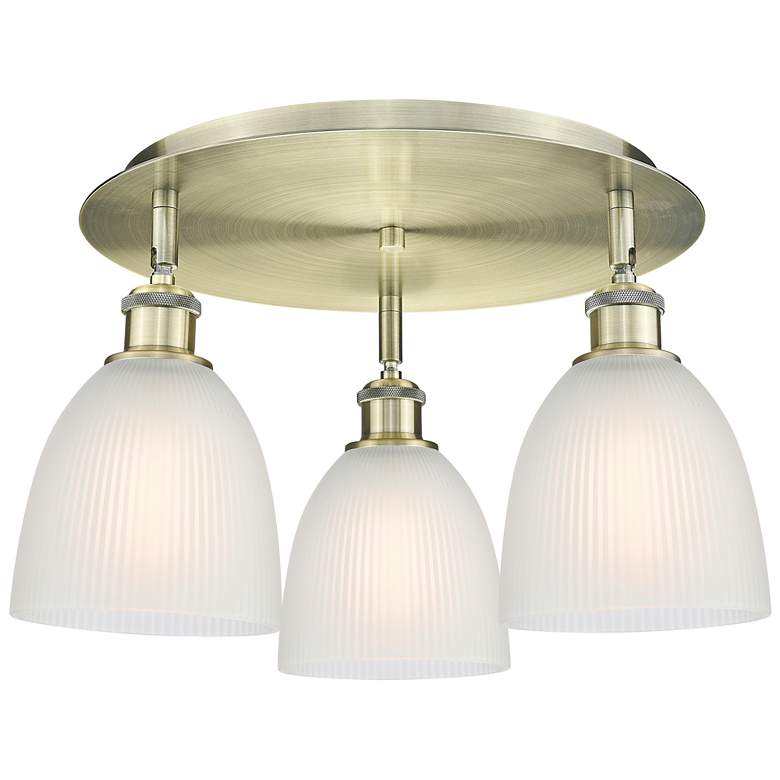 Image 1 Castile 17.75"W 3 Light Antique Brass Flush Mount With White Glass Sha