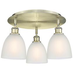 Castile 17.75"W 3 Light Antique Brass Flush Mount With White Glass Sha