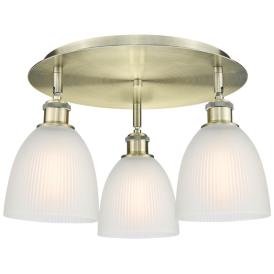 Castile 17.75"W 3 Light Antique Brass Flush Mount With White Glass Sha Castile 17.75"W 3 Light Antique Brass Flush Mount With White Glass Sha