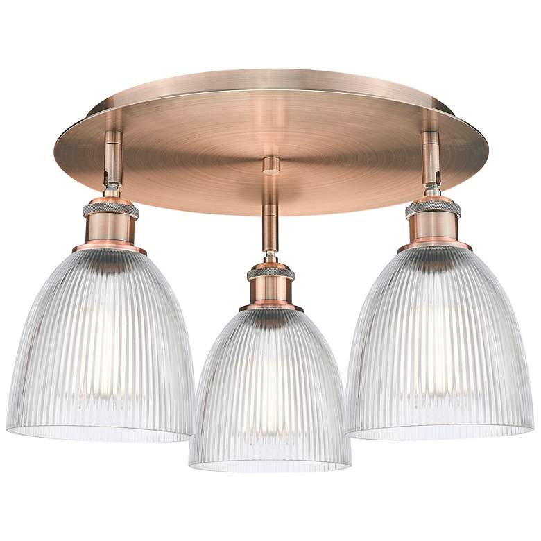 Image 1 Castile 17.75"W 3 Light Antique Copper Flush Mount With Clear Glass Sh