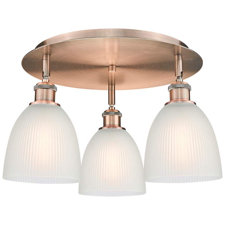 Image 1 Castile 17.75"W 3 Light Antique Copper Flush Mount With White Glass Sh