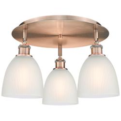 Castile 17.75"W 3 Light Antique Copper Flush Mount With White Glass Sh