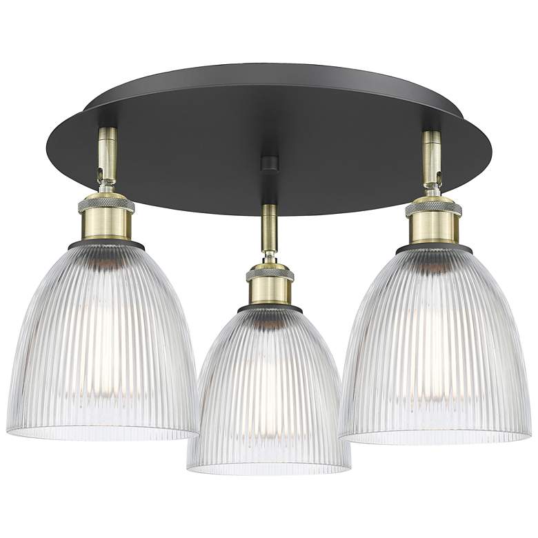 Image 1 Castile 17.75"W 3 Light Black Antique Brass Flush Mount w/ Clear Shade