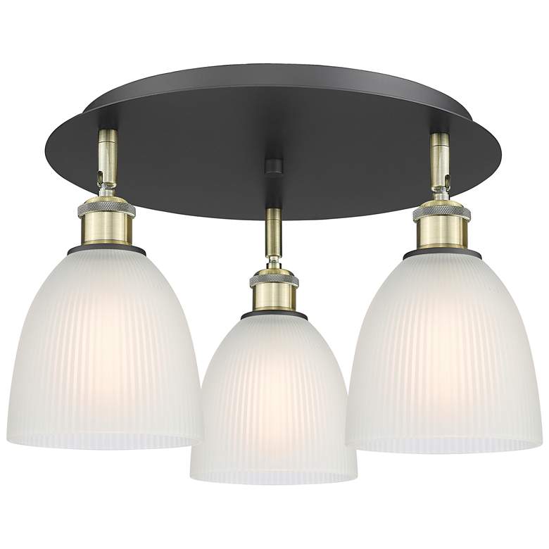 Image 1 Castile 17.75"W 3 Light Black Brass Flush Mount w/ White Glass Shade