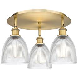 Castile 17.75"W 3 Light Brushed Brass Flush Mount With Clear Glass Sha