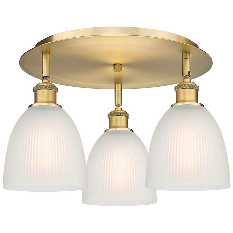 Image 1 Castile 17.75"W 3 Light Brushed Brass Flush Mount With White Glass Sha