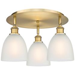 Castile 17.75"W 3 Light Brushed Brass Flush Mount With White Glass Sha