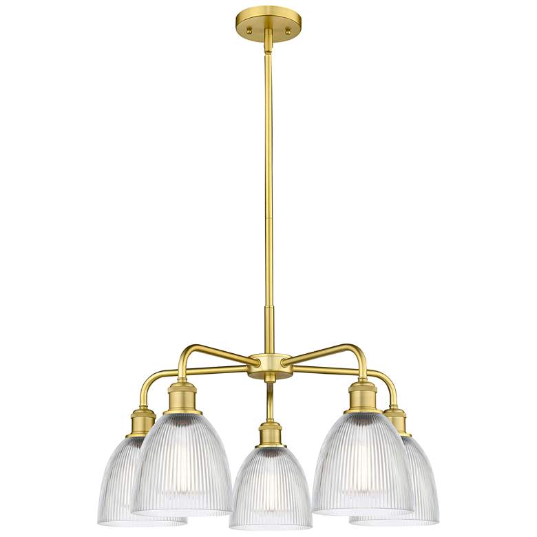 Image 1 Castile 24 inch Wide 5 Light Satin Gold Stem Hung Chandelier With Clear Sh
