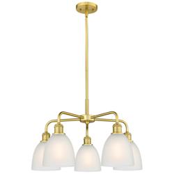 Castile 24&quot; Wide 5 Light Satin Gold Stem Hung Chandelier With White Sh