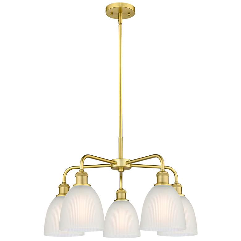 Image 1 Castile 24" Wide 5 Light Satin Gold Stem Hung Chandelier With White Sh