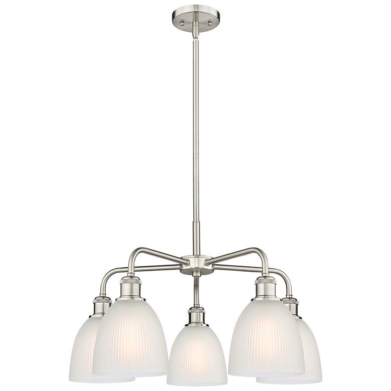 Image 1 Castile 24 inch Wide 5 Light Satin Nickel Stem Hung Chandelier With White 