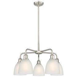 Castile 24&quot; Wide 5 Light Satin Nickel Stem Hung Chandelier With White