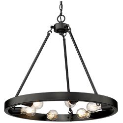 Castile 24" Wide Matte Black 6-Light Wagon Wheel Chandelier