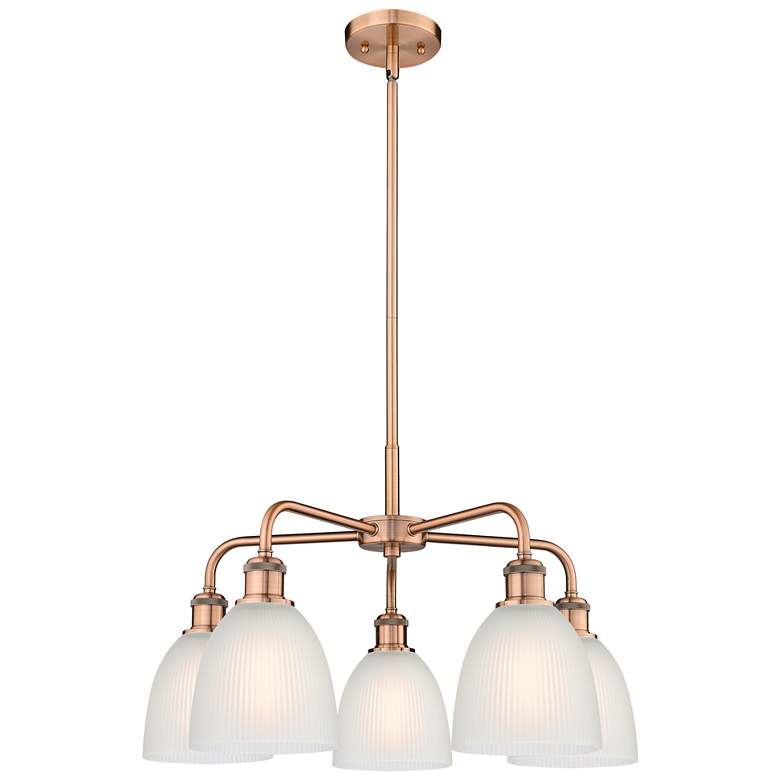 Image 1 Castile 24"W 5 Light Antique Copper Stem Hung Chandelier With White Sh