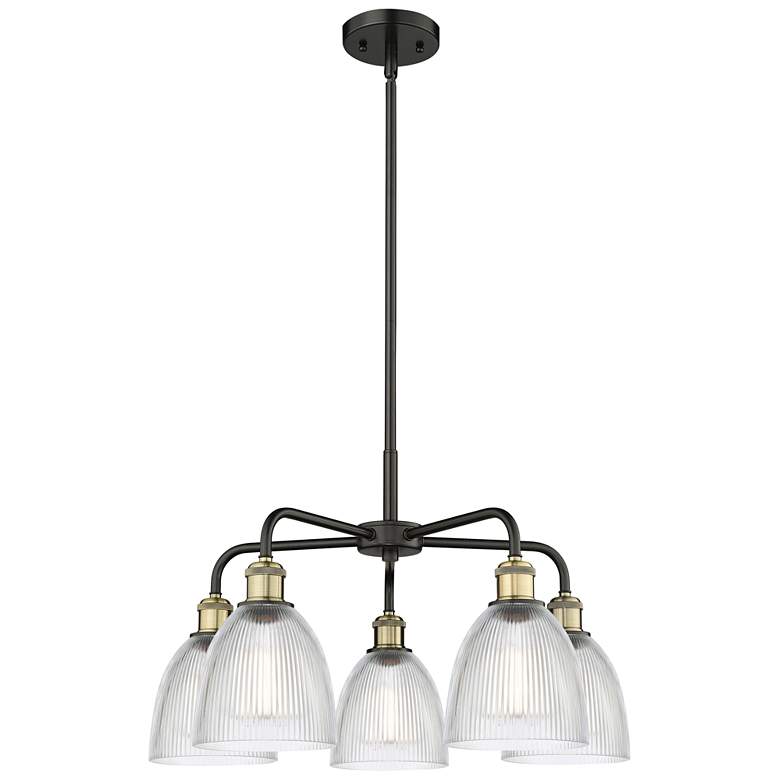 Image 1 Castile 24"W 5 Light Black Brass Stem Hung Chandelier With Clear Shade
