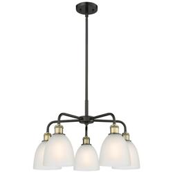 Castile 24&quot;W 5 Light Black Brass Stem Hung Chandelier With White Shade