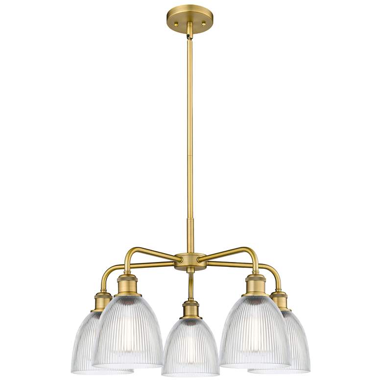 Image 1 Castile 24"W 5 Light Brushed Brass Stem Hung Chandelier With Clear Sha