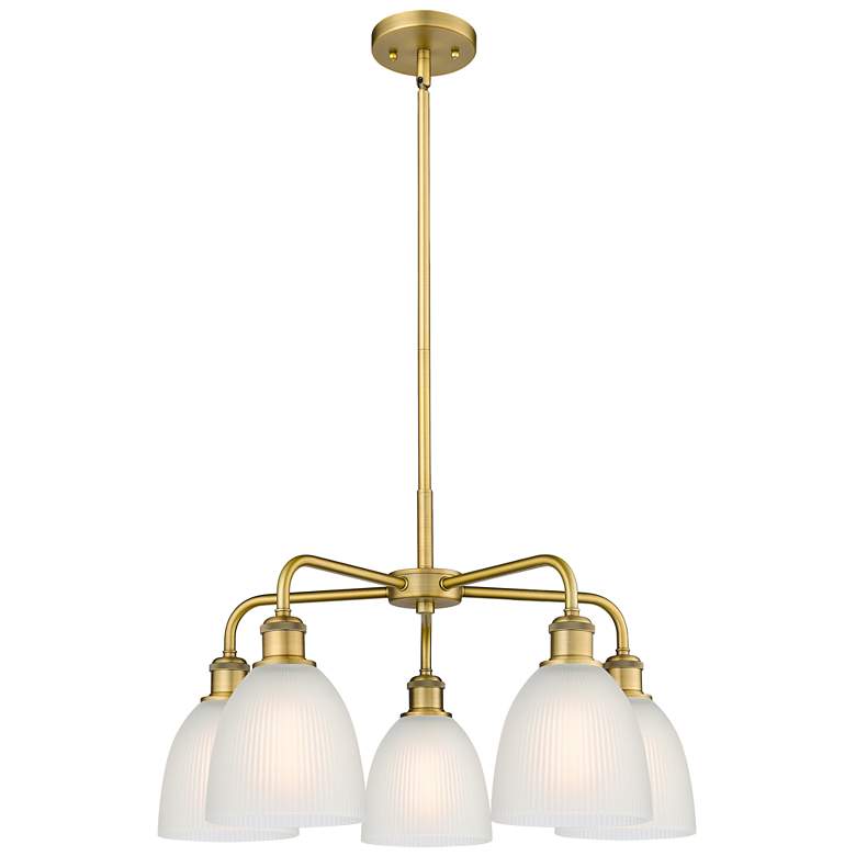 Image 1 Castile 24"W 5 Light Brushed Brass Stem Hung Chandelier With White Sha