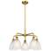 Castile 24"W 5 Light Brushed Brass Stem Hung Chandelier With White Sha