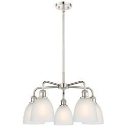 Castile 24&quot;W 5 Light Polished Nickel Stem Hung Chandelier With White S