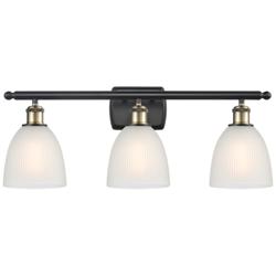 Castile 26" Wide 3 Light Black Brass Bath Vanity Light w/ White Shade