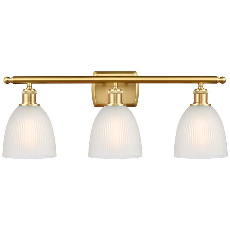 Image 1 Castile 26" Wide 3 Light Satin Gold Bath Vanity Light w/ White Shade