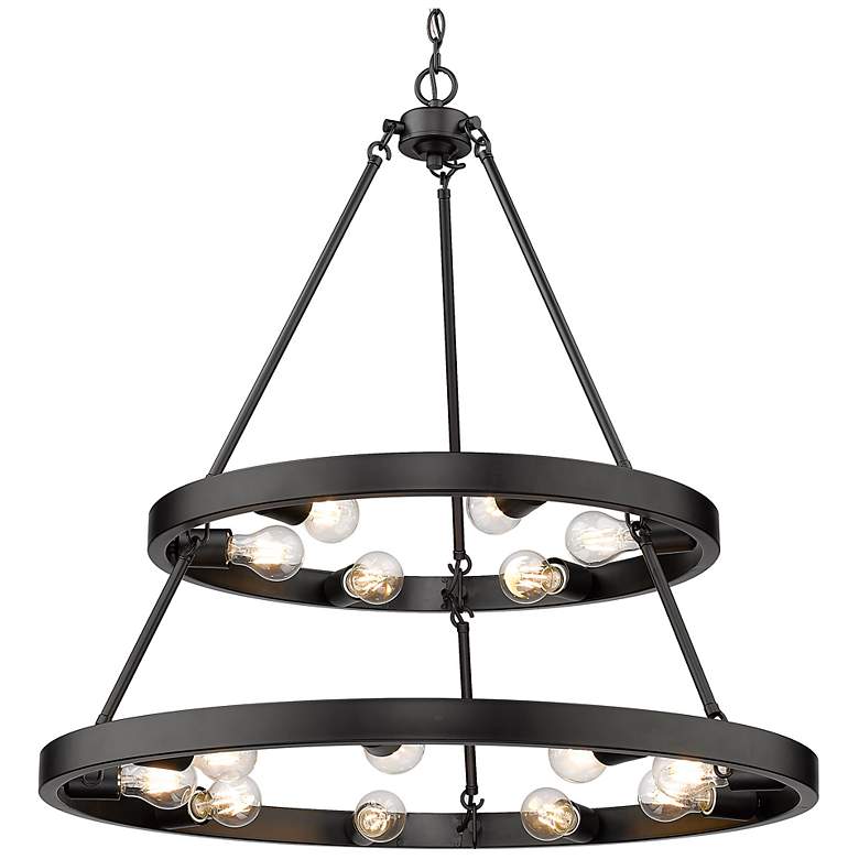 Image 1 Castile 32" Wide Matte Black 2-Tier 15-Light Chandelier