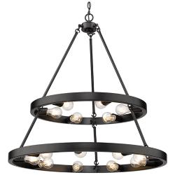 Castile 32" Wide Matte Black 2-Tier 15-Light Chandelier