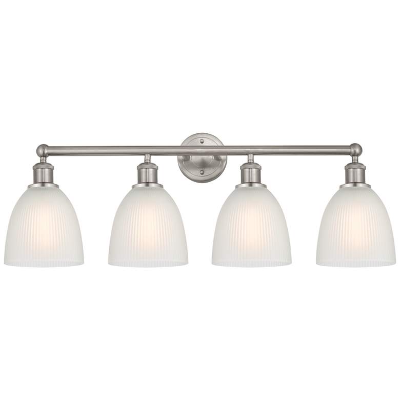 Image 1 Castile 33" 4-Light Brushed Satin Nickel Bath Light w/ White Shade