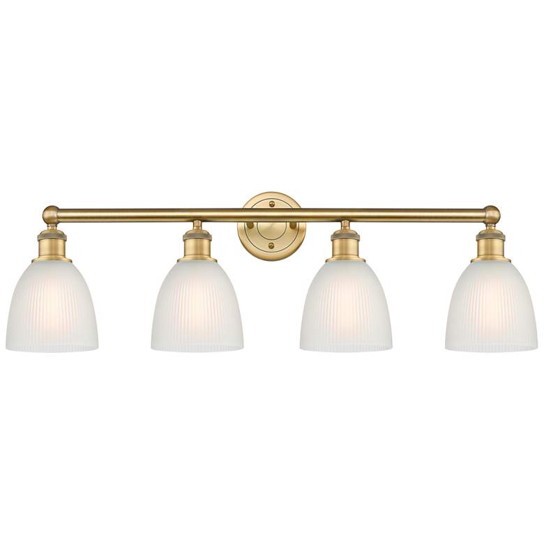 Image 1 Castile 33" Wide 4 Light Brushed Brass Bath Vanity Light With White Sh