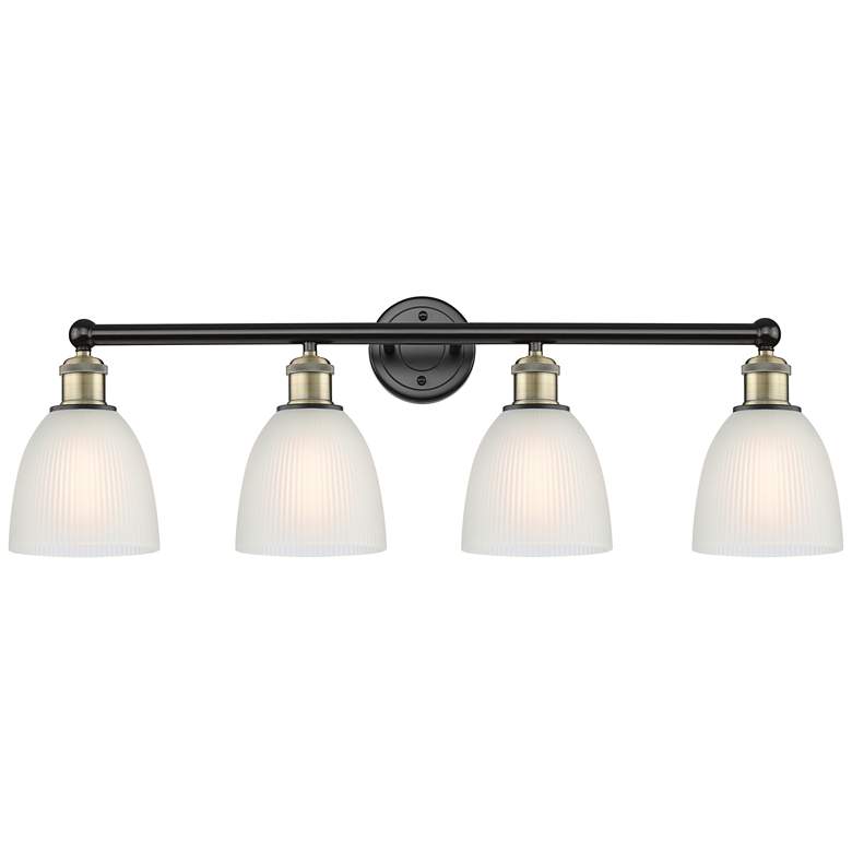 Image 1 Castile 33"W 4 Light Black Antique Brass Bath Vanity Light With White