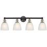 Castile 33"W 4 Light Black Antique Brass Bath Vanity Light With White