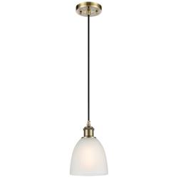 Castile 6" Antique Brass Cord Hung Mini Pendant w/ White Shade