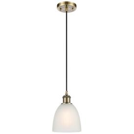 Castile 6" Antique Brass Cord Hung Mini Pendant w/ White Shade Castile 6" Antique Brass Cord Hung Mini Pendant w/ White Shade