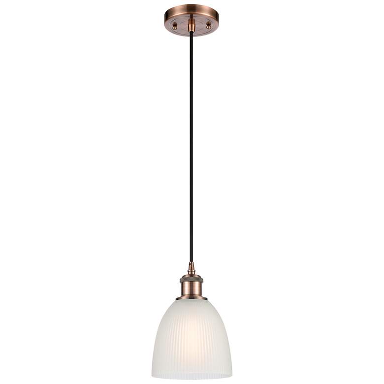 Image 1 Castile 6" Antique Copper Cord Hung Mini Pendant w/ White Shade