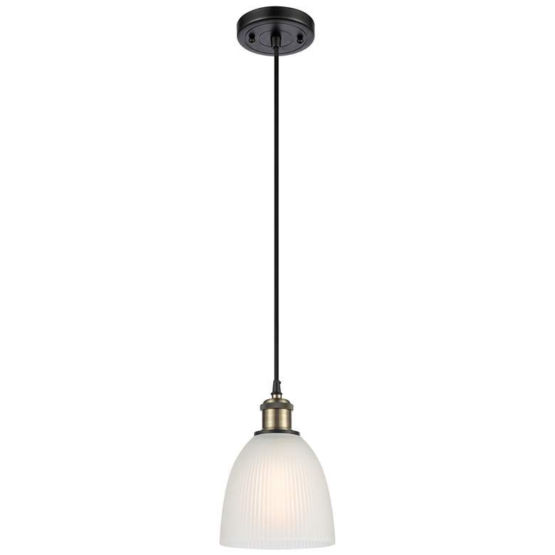 Image 1 Castile 6" Black Antique Brass Cord Hung Mini Pendant w/ White Shade